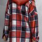 Fiery Red Hooded Plaid Button Front Shacket