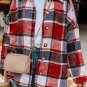 Fiery Red Hooded Plaid Button Front Shacket