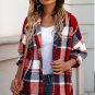 Fiery Red Hooded Plaid Button Front Shacket