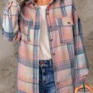 Pink Black/Pink Plaid Flap Pockets Shacket