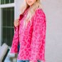Pink Leopard Print Button Cuffs Raw Hem Jacket