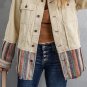 Button Up Pockets Striped Color Block Corduroy Jacket