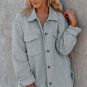 Gray Retro Quilted Flap Pocket Button Shacket