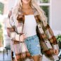 Brown Plaid Print Flap Pockets Long Shacket