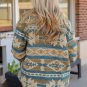 Blue Western Aztec Print Button Flap Pocket Shacket