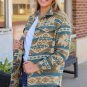 Blue Western Aztec Print Button Flap Pocket Shacket