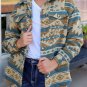 Blue Western Aztec Print Button Flap Pocket Shacket