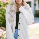 Gray Button Up Contrast Knitted Sleeves Hooded Jacket