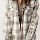 Gray Plaid Pattern Sherpa Lined Hooded Shacket