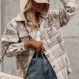 Khaki Plaid Removable Hood Buttoned Shacket