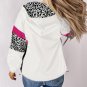 White Leopard Color Block Pockets Zip-up Hooded Jacket