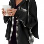 Black Waffle Knit Plaid Patchwork Drawstring Hooded Shacket