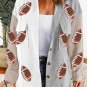 White Sequin Rugby Graphic Flap Pockets Corduroy Shacket