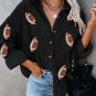 Black Sequin Rugby Pattern Buttoned Corduroy Shacket