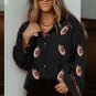 Black Sequin Rugby Pattern Buttoned Corduroy Shacket