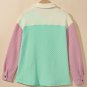 Green Color Block Patchwork Flap Pocket Quilted Shacket