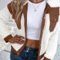 Chestnut Corduroy Color Block Contrast Patchwork Fuzzy Jacket
