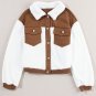 Chestnut Corduroy Color Block Contrast Patchwork Fuzzy Jacket