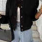 Black Big Pockets Baseball Collar Jacket