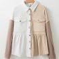 Khaki Corduroy Colorblock Button up Loose Shacket