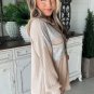 Parchment Sequin Patch Chest Pocket Corded Shacket