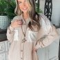 Parchment Sequin Patch Chest Pocket Corded Shacket