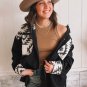 Black Aztec Patchwork Buttoned Corduroy Shacket