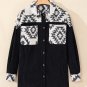 Black Aztec Patchwork Buttoned Corduroy Shacket