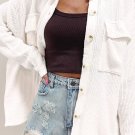 White Solid Color Corduroy Buttoned Long Sleeve Shacket