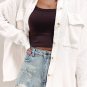 White Solid Color Corduroy Buttoned Long Sleeve Shacket