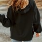 Black Sequined Rugby Pattern Pocketed Zipper Hooded Jacket