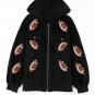 Black Sequined Rugby Pattern Pocketed Zipper Hooded Jacket