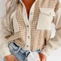 Parchment Houndstooth Corduroy Patchwork Flap Pocket Shacket