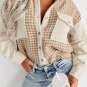 Parchment Houndstooth Corduroy Patchwork Flap Pocket Shacket