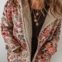 Beige Vintage Paisley Floral Printed Sherpa Lined Hooded Jacket