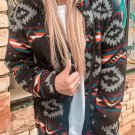 Black Aztec Printed Zip Up Collar Jacket