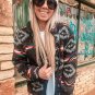 Black Aztec Printed Zip Up Collar Jacket