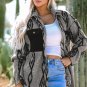 Gray Aztec Contrast Chest Pockets Loose Shacket