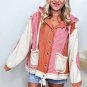 Coral Quilted Textured Patchwork Loose Fit Hooded Jacket