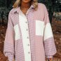 Pink Houndstooth Color Contrast Textured Patchwork Loose Shacket