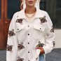 Beige Sequin Turkey Patched Graphic Flap Pocket Textured Shacket