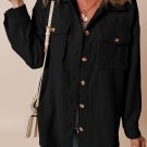 Black Corduroy Flap Pocket Button Up Shacket