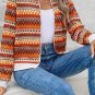Orange Boho Striped Zip Up Long Sleeve Jacket