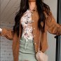 Cinnamon Corduroy Flap Pocket Button Up Round Hem Shacket
