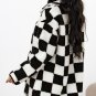 Black Checkered Side Pockets Collared Buttoned Fleece Jacket