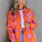 Orange Plaid Chest Pockets Button-up Turn Down Collar Jacket