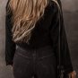 Black Fleece Lined Button-up Collared Corduroy Crop Jacket