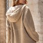 Pale Khaki Fleece Zip Up Drawstring Hooded Pocketed Jacket