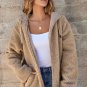 Pale Khaki Fleece Zip Up Drawstring Hooded Pocketed Jacket
