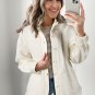 White Solid Color Quilted Sherpa Patchwork Button Up Shacket